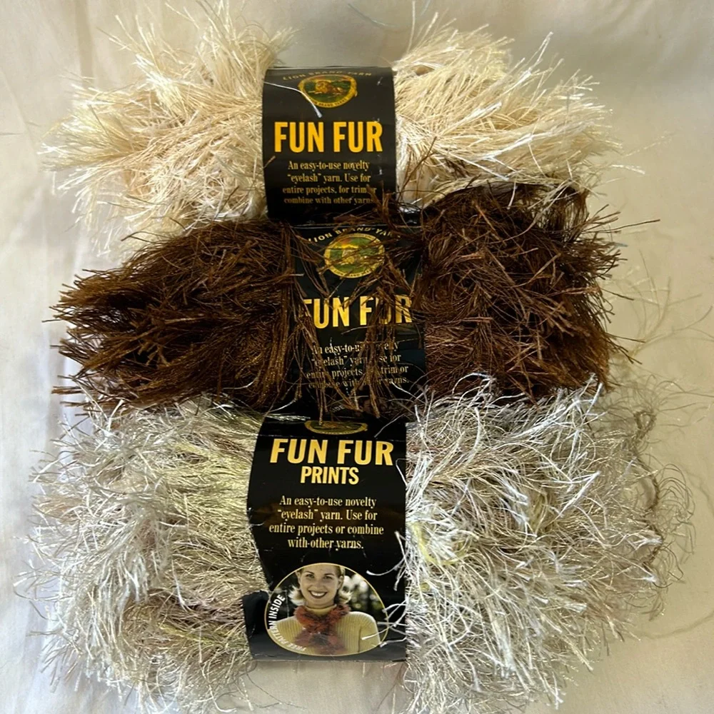New Lion Brand Fun Fur and Fun Fur Prints Eyelash Yarn-3 Skeins